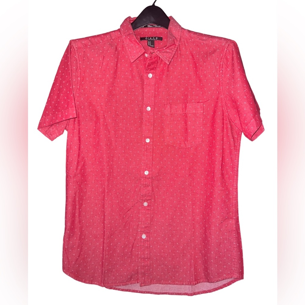 21 Men Classic Cotton Button Down Red Shirt Small